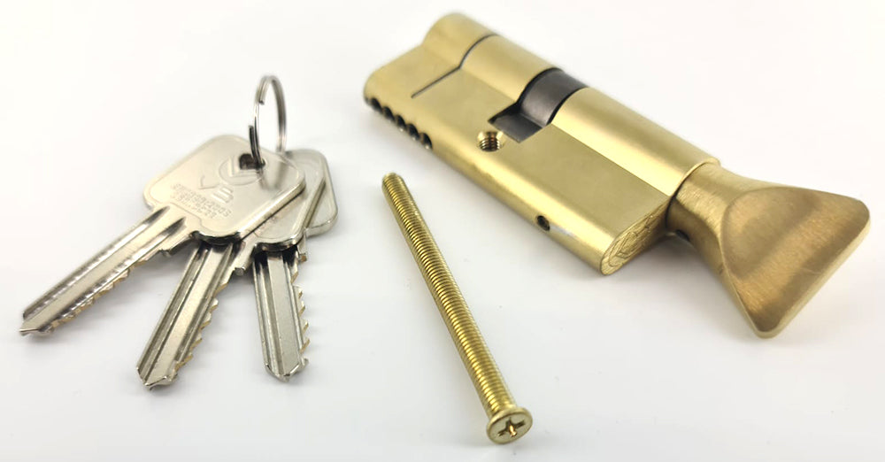 5 Pin Euro Profile Cylinder - Key / Turn - Supplied With 3 Keys - Satin Brass