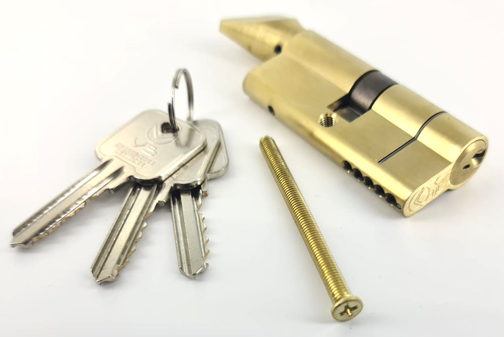 5 Pin Euro Profile Cylinder - Key / Turn - Supplied With 3 Keys - Satin Brass