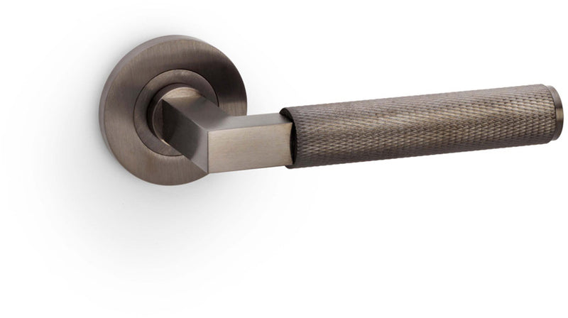 Hurricane Knurled Lever Handle On Concealed Fix Low Profile Round Rose - Dark Bronze PVD