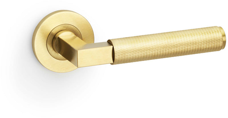 Hurricane Knurled Lever Handle On Concealed Fix Low Profile Round Rose - Satin Brass PVD