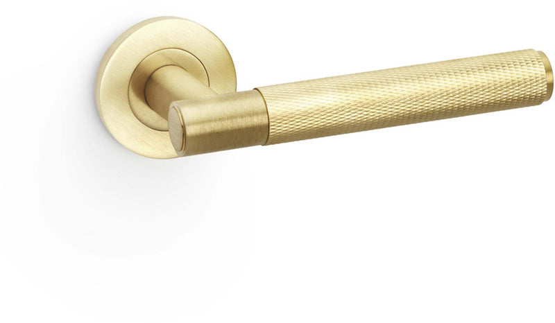 Spitfire Knurled Lever Handle On Concealed Fix Low Profile Round Rose - Satin Brass PVD