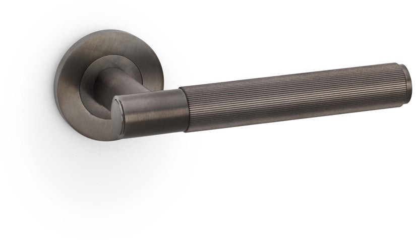 Spitfire Reeded Lever Handle On Concealed Fix Low Profile Round Rose - Dark Bronze PVD