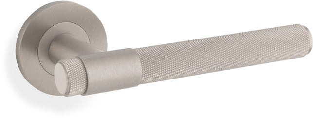 Kingstone Knurled Lever Handle On Concealed Fix Low Profile Round Rose - Satin Nickel PVD