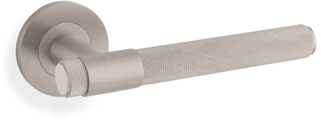 Kingstone Knurled Lever Handle On Concealed Fix Low Profile Round Rose - Satin Nickel PVD