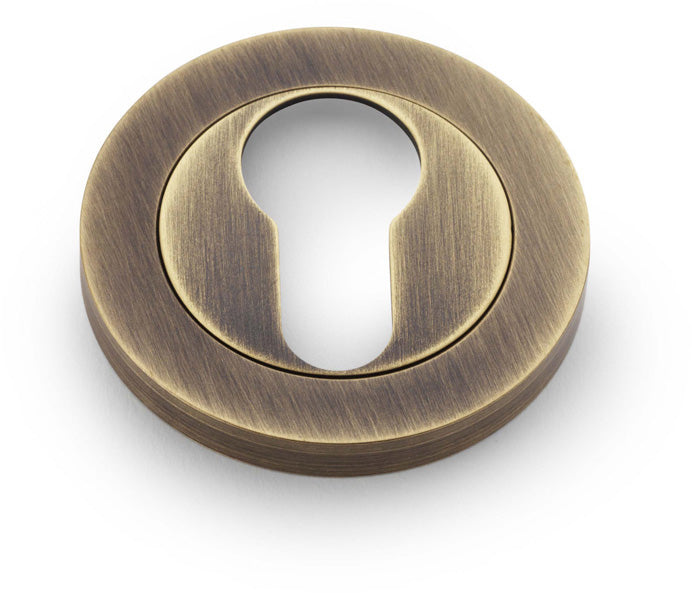 Concealed Fix Euro Profile Escutcheon - Low Profile Round Rose - Antique Brass