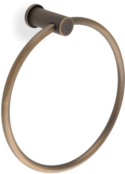 Brunel Diamond Knurled Towel Ring - Antique Brass