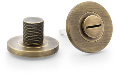 Knurled Bathroom Thumbturn and Release On Concealed Fix Low Profile Round Rose - Antique Brass