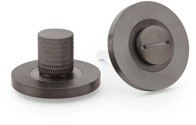 Knurled Bathroom Thumbturn and Release On Concealed Fix Low Profile Round Rose - Dark Bronze PVD