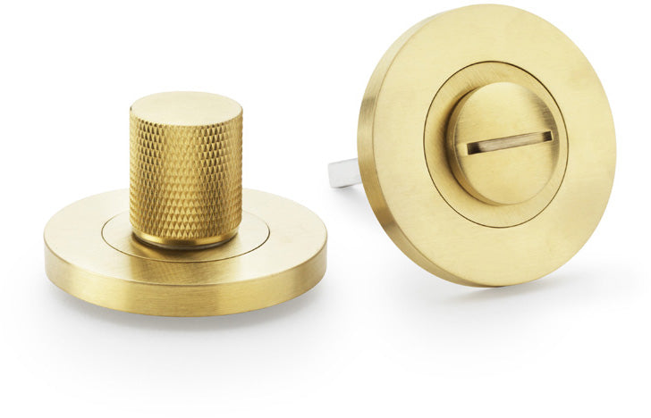 Knurled Bathroom Thumbturn and Release On Concealed Fix Low Profile Round Rose - Satin Brass PVD
