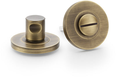 Plain Bathroom Thumbturn and Release On Concealed Fix Low Profile Round Rose - Antique Brass