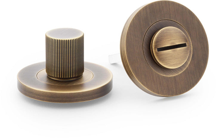 Reeded Bathroom Thumbturn and Release On Concealed Fix Low Profile Round Rose - Antique Brass