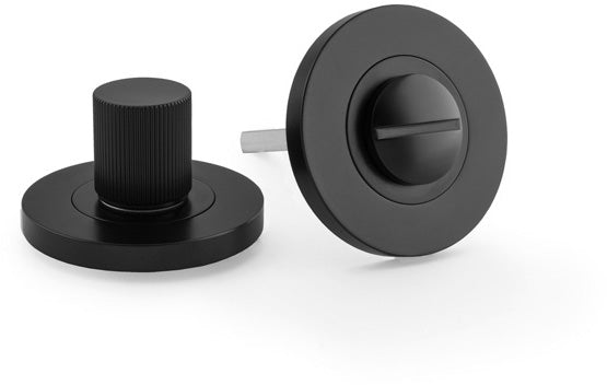 Reeded Bathroom Thumbturn and Release On Concealed Fix Low Profile Round Rose - Matt Black