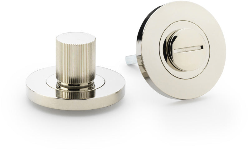 Reeded Bathroom Thumbturn and Release On Concealed Fix Low Profile Round Rose - Polished Nickel PVD