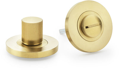 Reeded Bathroom Thumbturn and Release On Concealed Fix Low Profile Round Rose - Satin Brass PVD