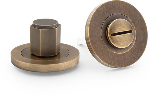 Hex Bathroom Thumbturn and Release On Concealed Fix Low Profile Round Rose - Italian Antique Brass