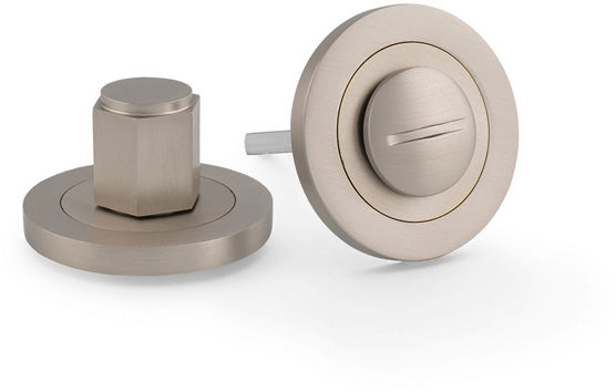 Hex Bathroom Thumbturn and Release On Concealed Fix Low Profile Round Rose - Satin Nickel