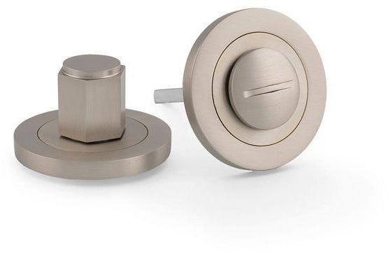Hex Bathroom Thumbturn and Release On Concealed Fix Low Profile Round Rose - Satin Nickel