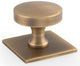Bullion Cupboard Knob On Square Backplate - Antique Brass (Lacquered)