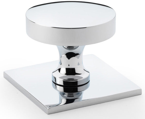 Bullion Cupboard Knob On Square Backplate - Polished Chrome