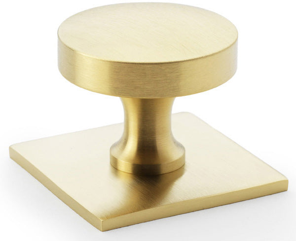 Bullion Cupboard Knob On Square Backplate - Satin Brass PVD