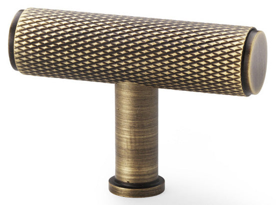 Crispin Knurled T-bar Cupboard Knob - Antique Brass (Lacquered)