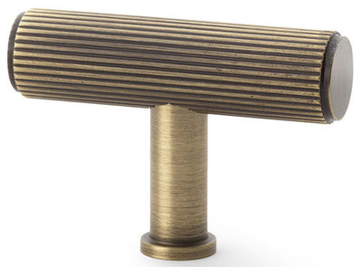 Crispin Reeded T-bar Cupboard Knob - Antique Brass (Lacquered)