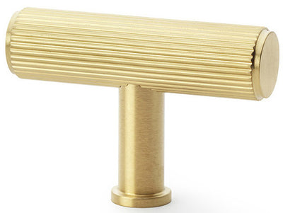 Crispin Reeded T-bar Cupboard Knob - Satin Brass PVD