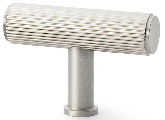 Crispin Reeded T-bar Cupboard Knob - Satin Nickel