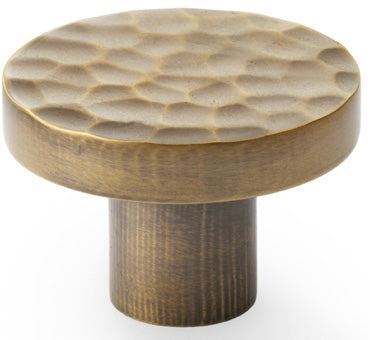 Hanover Hammered Cupboard Knob - Available In Two Sizes - Antique Brass (Lacquered)