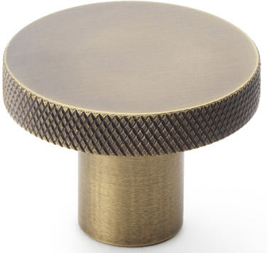 Hanover Knurled Circular Cupboard Knob - Available In Two Sizes - Antique Brass (Lacquered)