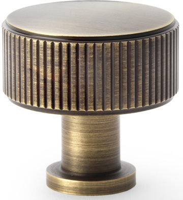 Lucia Reeded Cupboard Knob - Available In Two Sizes - Antique Brass (Lacquered)