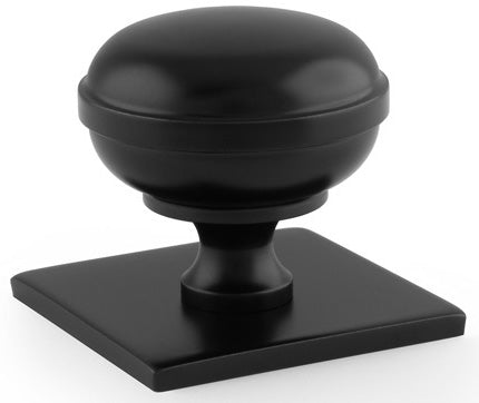 Quantock Cupboard Knob on Square Backplate - Available In Two Sizes - Matt Black