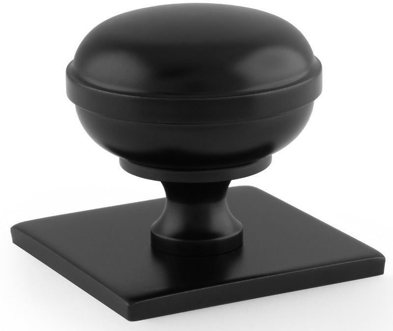 Quantock Cupboard Knob on Square Backplate - Available In Two Sizes - Matt Black