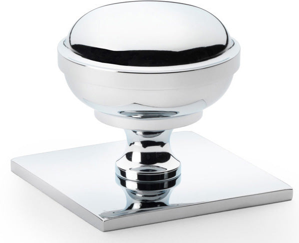 Quantock Cupboard Knob on Square Backplate - Available In Two Sizes - Polished Chrome
