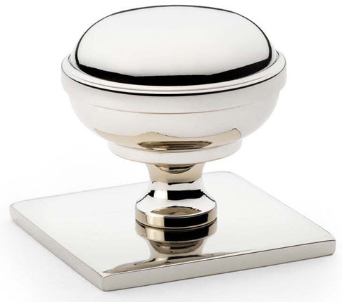 Quantock Cupboard Knob on Square Backplate - Available In Two Sizes - Polished Nickel PVD