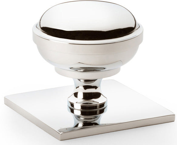 Quantock Cupboard Knob on Square Backplate - Available In Two Sizes - Polished Nickel PVD