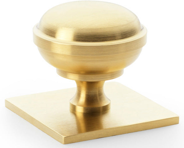 Quantock Cupboard Knob on Square Backplate - Available In Two Sizes - Satin Brass PVD