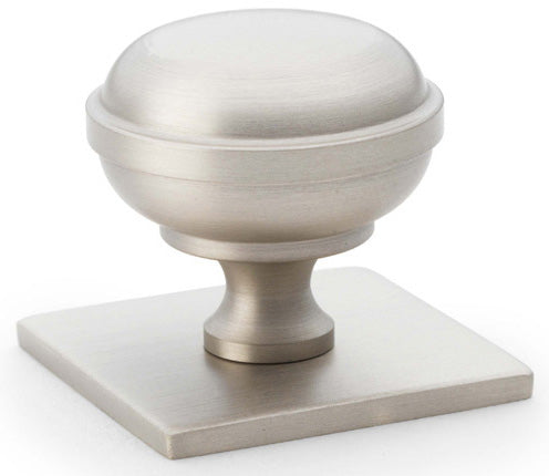 Quantock Cupboard Knob on Square Backplate - Available In Two Sizes - Satin Nickel