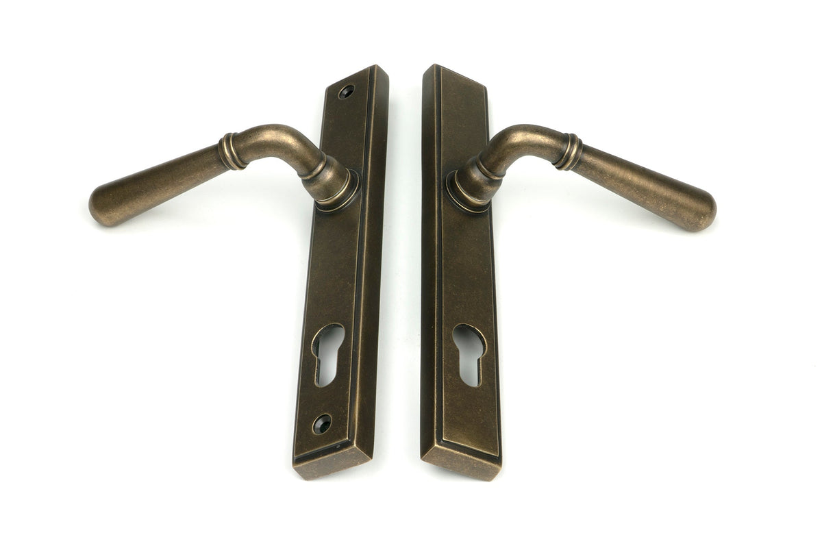 Newbury Slimline Lever Espag Lock Set - 92mm Euro Centres - 212mm Bolt Centres - 244mm x 36mm Back Plate - Antique Burnished Brass