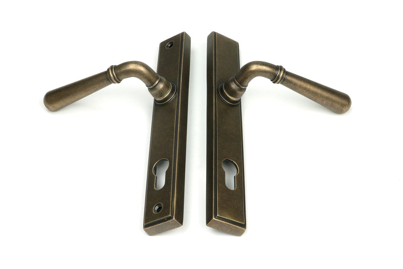 Newbury Slimline Lever Espag Lock Set - 92mm Euro Centres - 212mm Bolt Centres - 244mm x 36mm Back Plate - Antique Burnished Brass