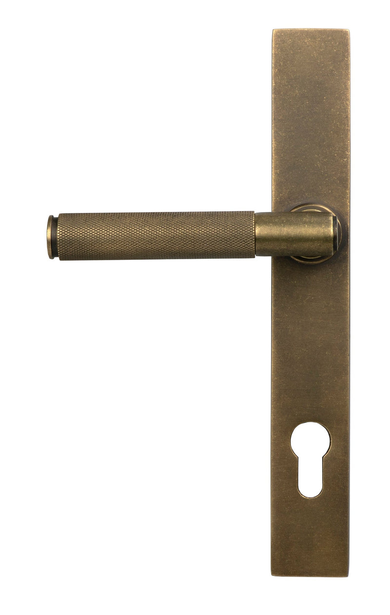 Brompton Slimline Lever Espag Lock Set - 92mm Euro Centres - 212mm Bolt Centres - 242mm x 36mm Back Plate - Antique Burnished Brass