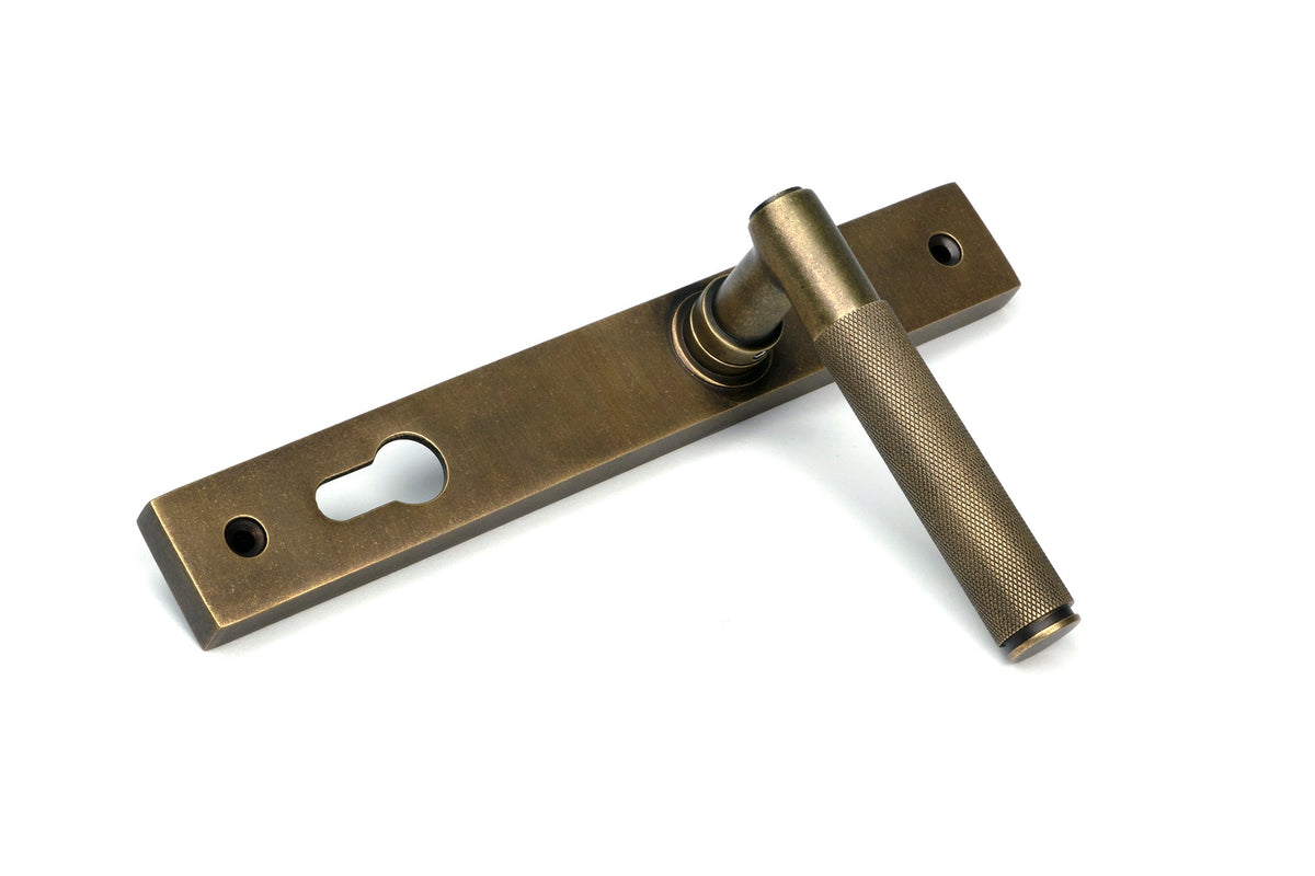 Brompton Slimline Lever Espag Lock Set - 92mm Euro Centres - 212mm Bolt Centres - 242mm x 36mm Back Plate - Antique Burnished Brass