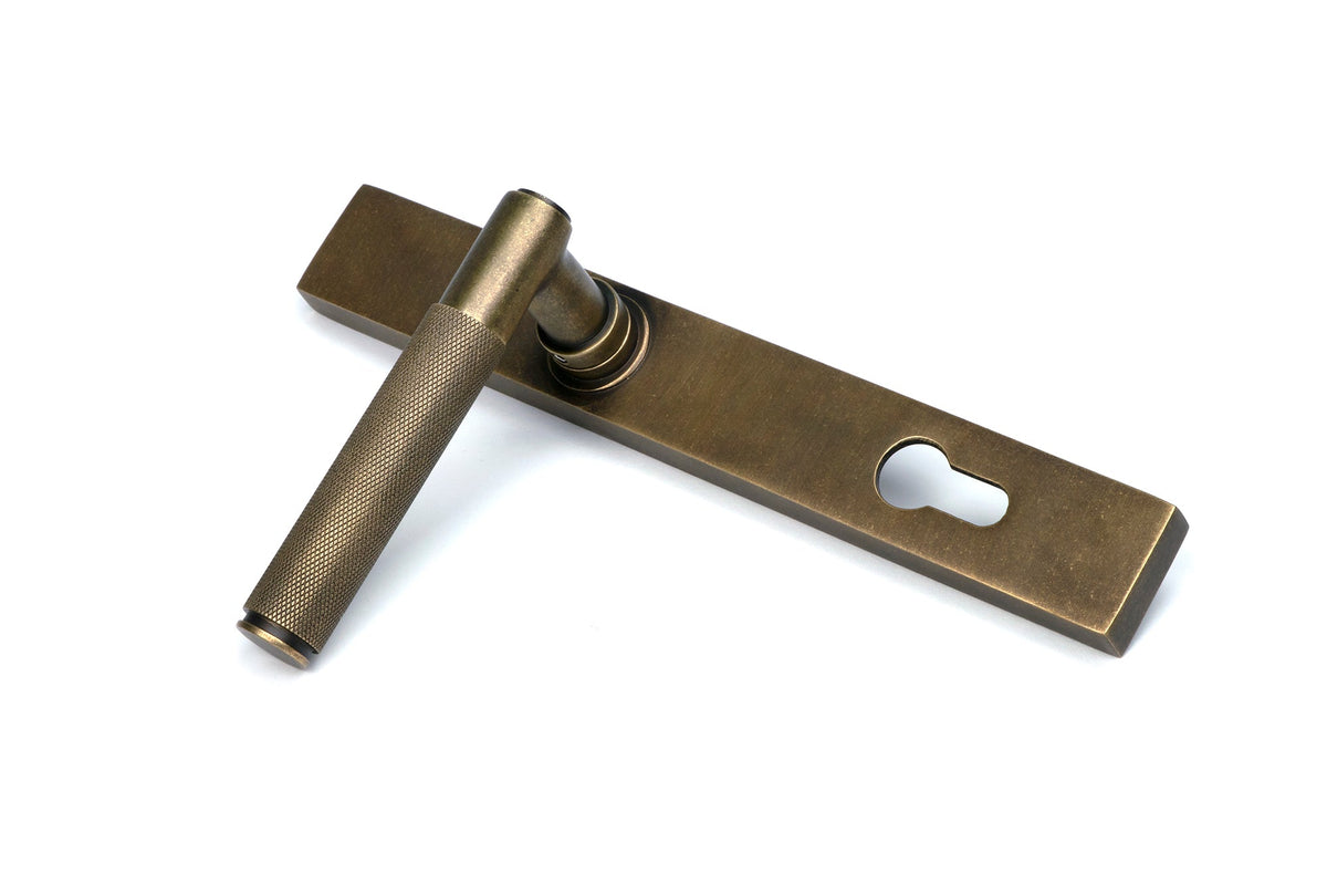 Brompton Slimline Lever Espag Lock Set - 92mm Euro Centres - 212mm Bolt Centres - 242mm x 36mm Back Plate - Antique Burnished Brass