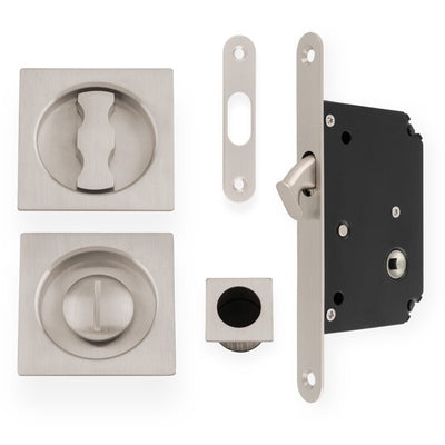 Flush Fitting Square Design Bathroom Turn And Release Set With Hook Lock For Sliding Doors Satin Nickel