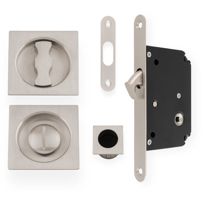 Flush Fitting Square Design Bathroom Turn And Release Set With Hook Lock For Sliding Doors Satin Nickel