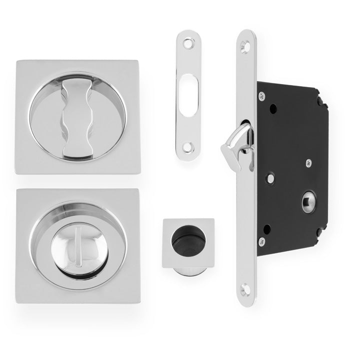 Flush Fitting Square Design Bathroom Turn And Release Set With Hook Lock For Sliding Doors Polished Chrome