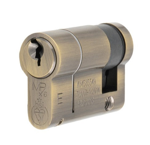 TS007 1 Star Rated BS Kitemarked 6 Pin Anti Snap Euro Profile Single Half Cylinder Antique Brass