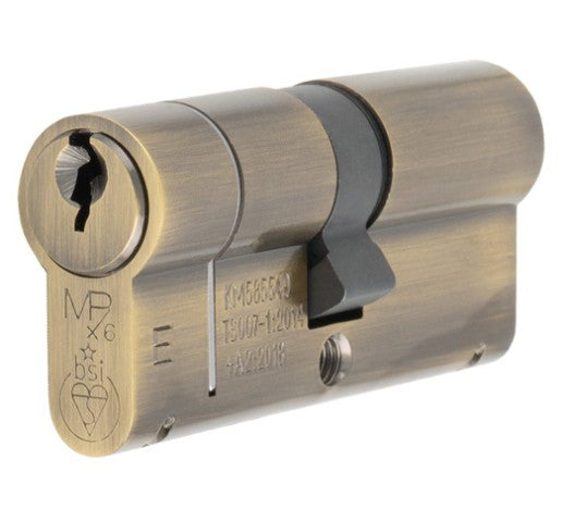TS007 1 Star Rated BS Kitemarked 6 Pin Anti Snap Euro Profile Double Cylinder Antique Brass