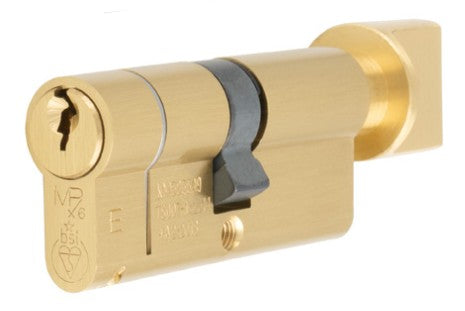 TS007 1 Star Rated BS Kitemarked 6 Pin Anti Snap Euro Profile Key And Turn Cylinder Satin Brass