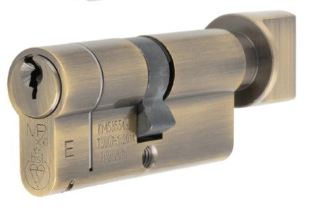 TS007 1 Star Rated BS Kitemarked 6 Pin Anti Snap Euro Profile Key And Turn Cylinder Antique Brass